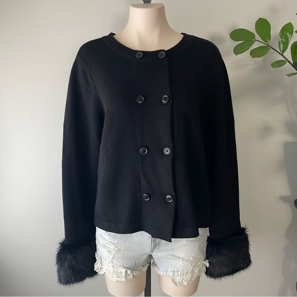 Banana Republic Merino Wool Cashmere Double Breasted Faux Fur Cuff Knit Sweater - Picture 7 of 8